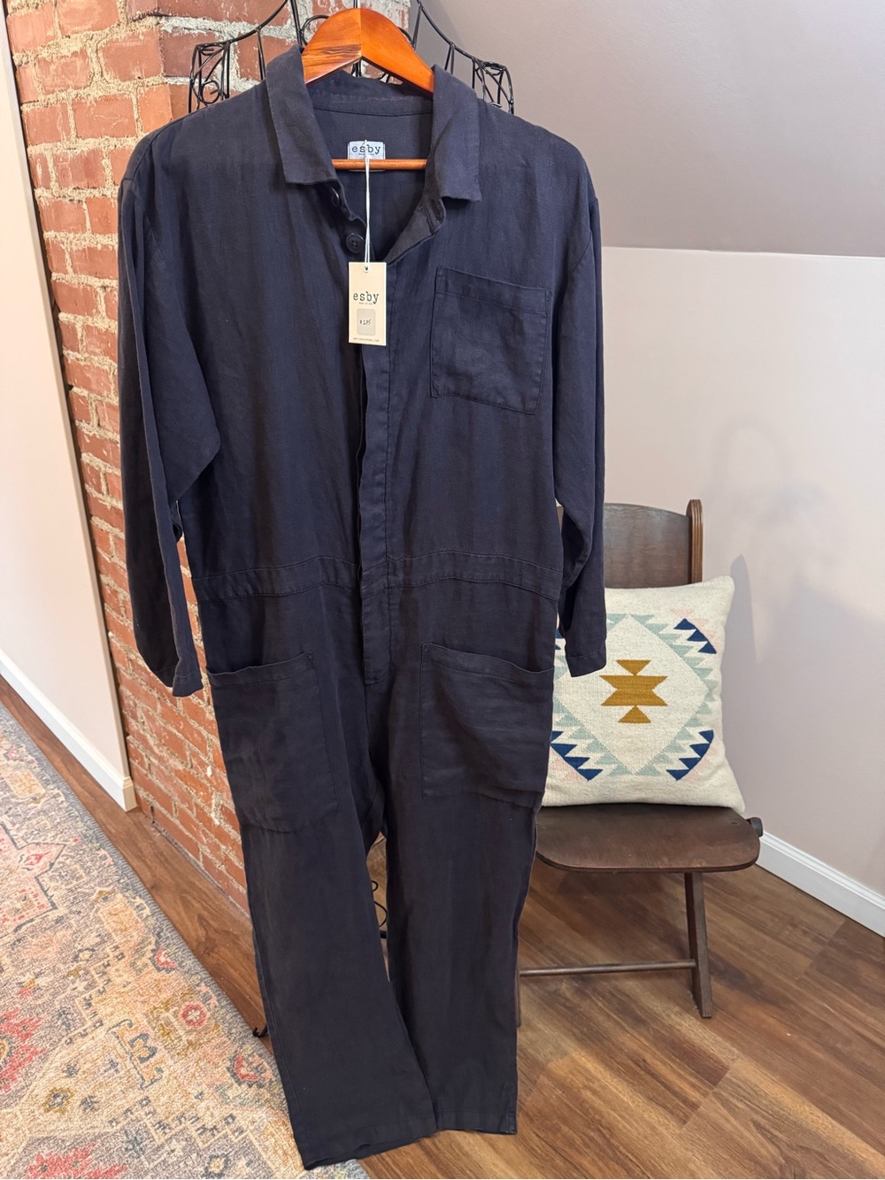 Esby Navy Linen Coveralls Size Medium NWT